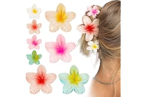 BOFUNX 8Pcs 2 Sizes Hawaiian Plumeria Flower Hair Claw Clips 4cm 8cm Summer Gradient Flower Acrylic Hair Jaw Clips for Medium Thin Thick Hair Women Girls Hawaii Hair Accessories