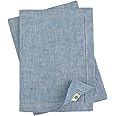 LINEN & COTTON Set di 2 Tovagliette da Tavola in Tessuto Lavabile con Orlo a Giorno Scandi –100% Lino, Blu (30 x 44 cm, 2 Pez