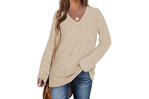 PLOKNRD Swetry damskie na co dzień z długim rękawem oversize swetry dekolt w serek lekka góra, Morela, XXL