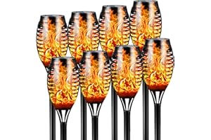 ‎FLOWOOD FLOWood Solar Torch Lights Waterproof 12 LED Dancing Flickering Flame Solar Lights Landscape Decoration Lighting Dusk Auto On/Off Security Solar Flame for Garden Patio Path (8 Pack)