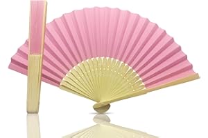 JANRAX Vruti's Pink Paper Foldable Hand Held Bamboo and Wooden Fan