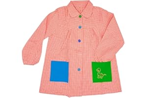MAGIC SELECT Grembiule Scolastico per Bambini. Grembiule per Bambini a Quadretti con Bottoni, per l'Asilo e la Scuola. Grembiule con Tasca Ricamata per Bambini