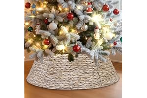 Lanpn Pokrowiec na choinkę, 61cm obroża choinkowa rustykalna spódnica pod choinkę rattanowy pod choinkę z wikliny do dekoracji choinkowych wewnątrz i na zewnątrz (Biały)