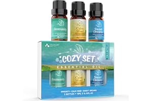 ASAKUKI Essential Oils Set, Aromatherapy Diffuser Oils Blends, 100% Natural Fragrance for Calm Mind, Sweet Dreams, Immunity, The Little Box of Cozy Gift Set 3x10mL