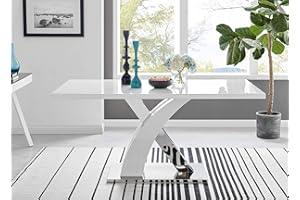 FURNITUREBOX UK Atlanta Rectangle Chrome Metal Modern Stylish High Gloss White 6 Seater Dining Table and 6 Stylish Modern Milan Dining Chairs Set (Dining Table Only)