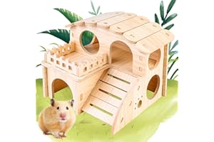 VEGENA Casa de hámster esquinera de madera para hámster, casa de conejillo de indias con escalera, escondite de hámster para mascotas pequeñas, hámster enano, deguus, ratones espinosos, jerbos