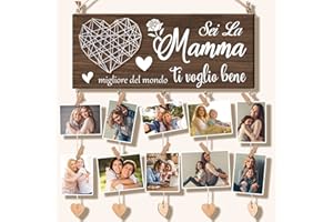 Vetbuosa Regalo Mamma - Regalo Festa della Mamma Donna, Regalo Mamma Compleanno - Portafoto da Appendere con 10 Clip per Foto, Regalo Ringraziamento, Portafoto in Legno, Regali Natale 2025 Offerte