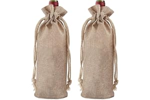 Nogsay 2 sacchetti per bottiglie di vino in iuta con cordoncino, riutilizzabili, per Natale, per matrimoni, feste, degustazioni cieche, decorazioni, beige., 31,5 X 12 cm, Sacchetto per bottiglie di