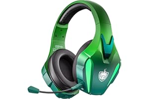 PHOINIKAS Casque Gaming sans Fil, Wireless Casque de Jeu, pour PS4/PS5/PC/Switch, Récepteur 2.4GHz, Son 7.1, Microphone Antibruit, Lumières LED (Dazzle Green)