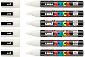 Faber-Castell uni-ball 205026 - Marcatore POSCA con punta tonda media, bianco, 6 pezzi, PC-5