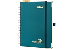 ‎POPRUN POPRUN Premium Kalender 2024 Wochenplaner 21,5 x 16 cm, 12-Monate-Terminplaner Ringbuch (Jan.2024-Dez.2024), Planer Hardcover mit Plastiklineal, FSC®-Zertifiziertem Papier - Pazifikgrün