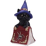 Nemesis Now Hocus Small Witches-Statuetta di Gatto Nero e Libro degli incantesimi, Resina, Rosso, 12.7cm