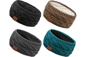 DRESHOW Women Warm Knitted Headband Cold Winter Ear Warmer Elastic Crochet Head Wraps Thick Fleece Lining Hair Bands