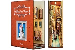 Tonecheer DIY Book Nook Kit, Puzzle 3D in Legno Modellismo da Costruire Fai Da Te Adulti, Miniatura Kit di Costruzione con Luce LED Book Scaffale Inserto Decorazione Regalo Creativo(Viaggio a Venezia)