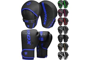 RDX Kids Boxing Gloves and Pads Set, Maya Hide Leather KARA Junior Hook and Jab Curved Focus Mitts Punching Gloves for MMA, Muay Thai, Kickboxing Coaching, Martial Arts, Hand Target Strike Shield