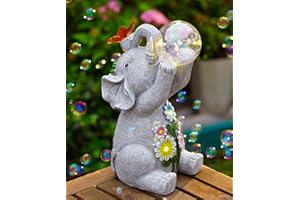 ‎YEOMOO Yeomoo Elefantenstatue mit Solarblase für den Garten, wasserdichte Skulptur mit Schmetterlingslichtern, Hof, Balkon, Rasen, Veranda, Dekoration, Geschenke für Frauen, Mutter, Geburtstagsgeschenke