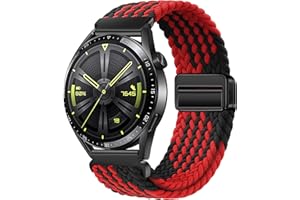 XMUXI 22mm Nylon Armband Kompatibel mit Huawei GT4/GT3/GT2 46mm/Garmin Venu 2/3/Vivoactive 4, Sport Uhrenarmband für Samsung Watch 3 45mm/Gear S3 Damen Herren Elastisches Geflochtenes Rot Schwarz