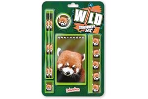 Wild Stationery Set - Panda Roux de Deluxebase. Ces Kits de Fournitures Scolaires Amusants comprennent 2 Crayons, Une Gomme, Un Taille-Crayon, Une règle et Un Cahier, Ensemble de Papeterie