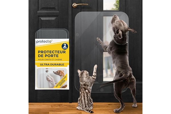 Protecto 2-Pack 90 x 60 cm Protection de Porte Anti-Griffe Chien et Chat – Film Anti Griffe Chat Résistant - Installation Facile - Protection Murale Transparente – Protection Bas Porte et Meubles