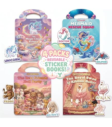 Lot De 6 Livres D'Autocollants Réutilisables Pour Filles – 140 Autocollants 3D – Unicorne, Sirène, Princesse, Mode, Fée, Ballet