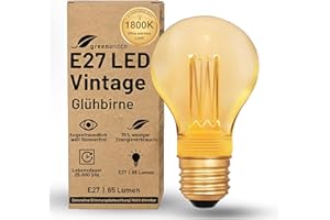 ‎GREENANDCO greenandco LED Vintage Glühbirne zur Stimmungsbeleuchtung | E27 A60 | gold | 2W 65lm | 1800K extra warmweiß | 320° | 230V | flimmerfrei | nicht dimmbar | Edison Glühbirne