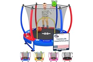 Happin® 55" Toddler Trampoline Indoor & Outdoor Playset Ages 1-6, 5FT Kids Mini Trampoline With Safety Enclosure Net, Basketball Hoop - Birthday Gift