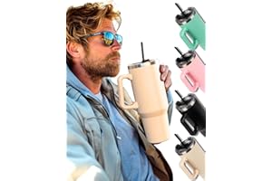 Momo Way Kubek Termiczny Ze Słomką Termos Podróżny Z Pokrywką Na Drogę, Do Zimnych i Gorących Napojów Termokubek Na Wynos Duży 1200 ml Beżowy