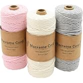 Coriver Macrame Thread 3 mm, 3 x 100 m Macrame Yarn, Macrame Rope, Macrame Cotton Cord, Macrame Threads for Tapestries Crafts