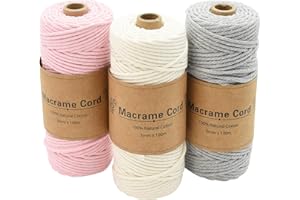 Coriver Hilo Macrame 3 mm, 3x100M Hilo de Macrame, Cuerda Macrame, Cordón de Algodón de Macramé, Hilos Macrame para Tapices Manualidades Cortinas Bricolaje Hogar Decoracion (4. Gris Claro)