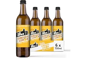 Lo Bros Kombucha - Ginger & Lemon - Sparkling Refreshing Drink with Natural Ingredients and Live Cultures, Supports Gut Health, Low Sugar, Vegan, Bottles- 6 x 750ml