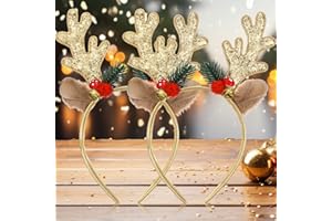 Thinp 2Stk Weihnachts Stirnband Weihnachtsbaum Geweih Haarreif Weihnachts-Haarreif Weihnachtsgeweih-Haarbänder Rentier Haarbänder Kopfbedeckung Geweih-Stirnband mit Glöckchen,für Weihnachten Halloween