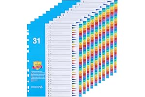DONGLI (Lot de 10) A4 Intercalaires en Plastique, Feuillets Intercalaires 31 Positions,Intercalaires avec Onglets Multicolores,Numérotés de 1-31