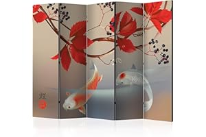 murando Decorative Room Divider Orient Japan Asia 225x172 cm / 89"x68" Double-Sided Folding Screen Room Partition Non-Woven Canvas Print Opaque Display Fische Zen p-C-0004-z-c