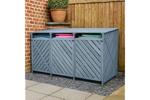 Jack Stonehouse Triple Wooden Wheelie Bin Storage | Large Outdoor Garden Store for 3 Standard 240L Bins | Lift Up Lid & Chain Raiser | 218cm x 122cm (Grey) Garbage Trash
