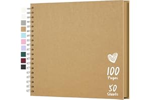 Hiwhy Album Fotografici Scrapbook 25,5x25,5 cm Album di Ricordi con Copertina Rigida in Carta Kraft, 100 Pagine (50 Fogli) Ideale per Matrimonio, Famiglia, Fai da Te, Regalo Creativo