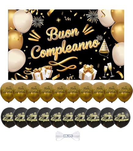 Striscione Buon Compleanno 180x110 Cm - Decorazioni Festa In Oro E Nero - Tessuto Poliestere Per Sfondo Foto - Riutilizzabile - Foto 3
