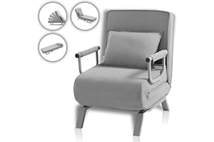 ‎MAKIKA Makika Schlafsessel Schlafsofa TED 3in1 mit Armlehne - Bettfunktion - Verstellbare Rückenlehne - inkl. Kopfkissen - Bis 200kg - Klappsessel Relaxsessel Sofabett Klappbett Gästebett Wohnzimmer Grau