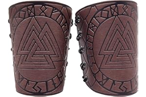 Sehaby Viking Bracers Medieval Pu Leather Arm Guards Viking Odin Valknut Wide Leather Cuff Costume Bracer Viking Armband Armor Archery Bracers Wrap Gauntlet Wristband For Men Women Boy Cospaly