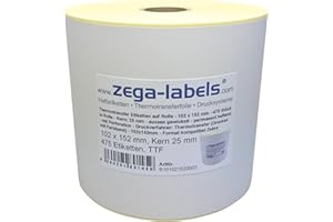 ZEGA-LABELS Thermotransfer Etiketten auf Rolle - 102 x 152 mm - 475 Stück je Rolle - Kern: 25 mm - aussen gewickelt - permanent haftend - mit Perforation - Druckverfahren: Thermotransfer (Drucken mit Farbband)