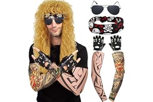 ‎MILDISO Perücke 80er Jahre Vokuhila für Herren & Damen Fasching Karneval Perücken Tiefes Gold Locken Hippie Rocker 70er Jahre Heavy Metal Kostüm Mullet Mottoparty Halloween Wig Perücke DE058E