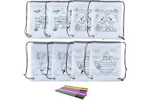 qimeyu rucksack zum ausmalen für kinder,Rucksack zum Ausmalen,Kinder Stoffbeutel Set,DIY Graffiti Taschen,8 Stück Non-Woven Tasche zum Bemalen und 12 Graffiti-Stift