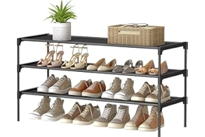 ‎SONGMICS SONGMICS 3-poziomowy stojak na buty, uchwyt na buty, przedpokój, korytarz, oszczędność miejsca, 29,7 x 91,8 x 53,5 cm, metalowa rama, półki z włókniny, atramentowy czarny LSH033BH01