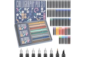 GC QUILL 8 stylos plume calligraphie avec différentes plumes, 66 cartouches d'encre (14 couleurs) - Ecriture, dessin, exercices de calligraphie pour débutants GC-F866