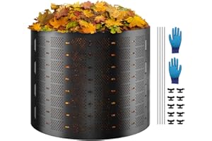 VEVOR Compostador de Jardín 1000 L Contenedor de Abono Exterior HDPE Expandible Diámetro de 106,68 cm Fácil de Instalar Gran Capacidad para Agarrar Hojas Compostaje Creación Rápida de Suelo Fértil