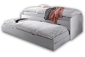 ‎STELLA TRADING NESSI Moderne Tandemliege mit zwei Liegeflächen 90 x 200 cm - Praktisches Jugendzimmer Kojenbett in Weiß - 96 x 64 x 206 cm (B/H/T)