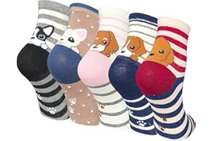 Chalier Cozy 5 Pares de Calcetines Mujer Divertidos Originales Animales Lindos Estampados Ocasionales de Algodón para Niña y Mujer, Talla única
