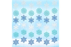 HOWAF Guirnalda Decoración de Copos de Nieve, 6.5 Pies, Paquete de 6, Azul Plata, Colgante para Adornos de Navidad, Boda, Cumpleaños, Fiesta y Año Nuevo