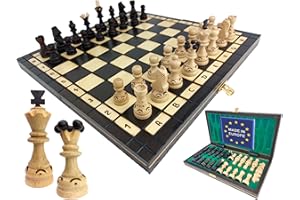 Chessebook Jeu d'échecs en Bois Pearl 34 x 34 cm - Plateau d'échecs en Bois de Haute qualité - Ensemble de Jeu d'échecs Pliable - Ensemble de Jeu d'échecs avec pièces - Fait Main