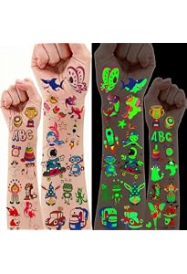 Lot De 10 Feuilles De Tatouages Fluo Pour Enfants KIRZAX - Motifs Basket-ball, Brillent Dans Le Noir, Imperméables