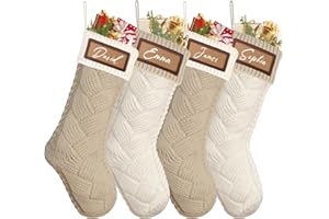 Dremisland Calcetines Navidad Personalizado Medias Navideñas de Tejida con Nombre Botas Medias de Navidad Grande Colgar Calcetines Navideños Papá Noel Christmas Stocking para Chimenea Decoración
